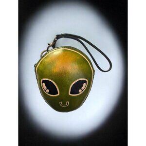 New Green Genuine Leather Handmade Alien Coin Purse Wristlet Key Case